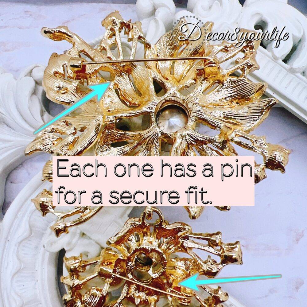 Extra-large gold cascading bridal brooch with rhinestones for DIY wedding decor and craft projects.