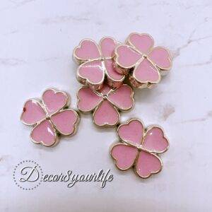 Pink 4Leaf Clover Flat-back Acrylic Buttons with Gold Accents for Crafts