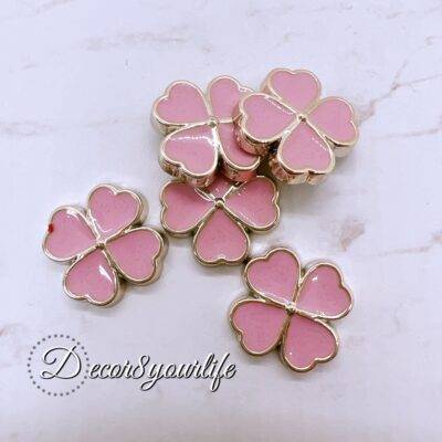 Pink 4Leaf Clover Flat-back Acrylic Buttons with Gold Accents for Crafts