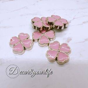 Pink 4Leaf Clover Flat-back Acrylic Buttons with Gold Accents for Crafts
