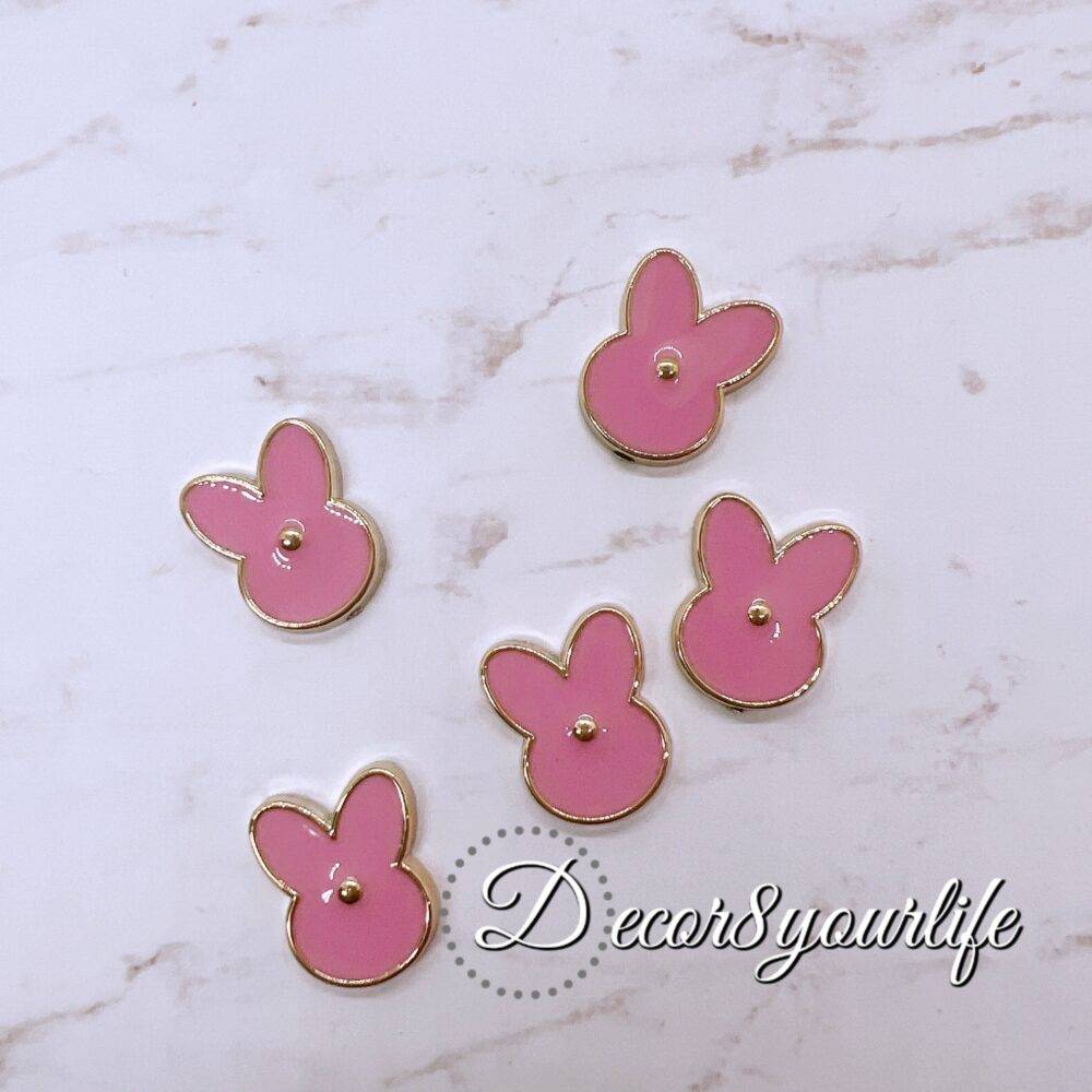 Pink Bunny Ears Acrylic Flat Back Button for Craft Projects.