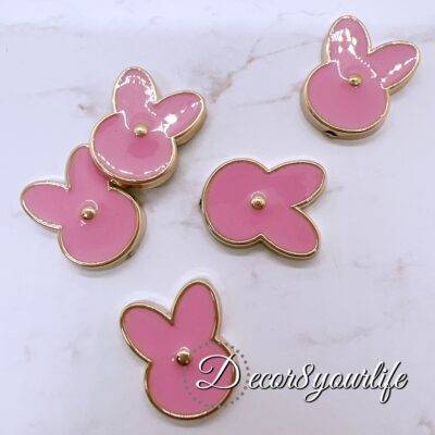 Pink Bunny Ears Acrylic Flat Back Button for Craft Projects.