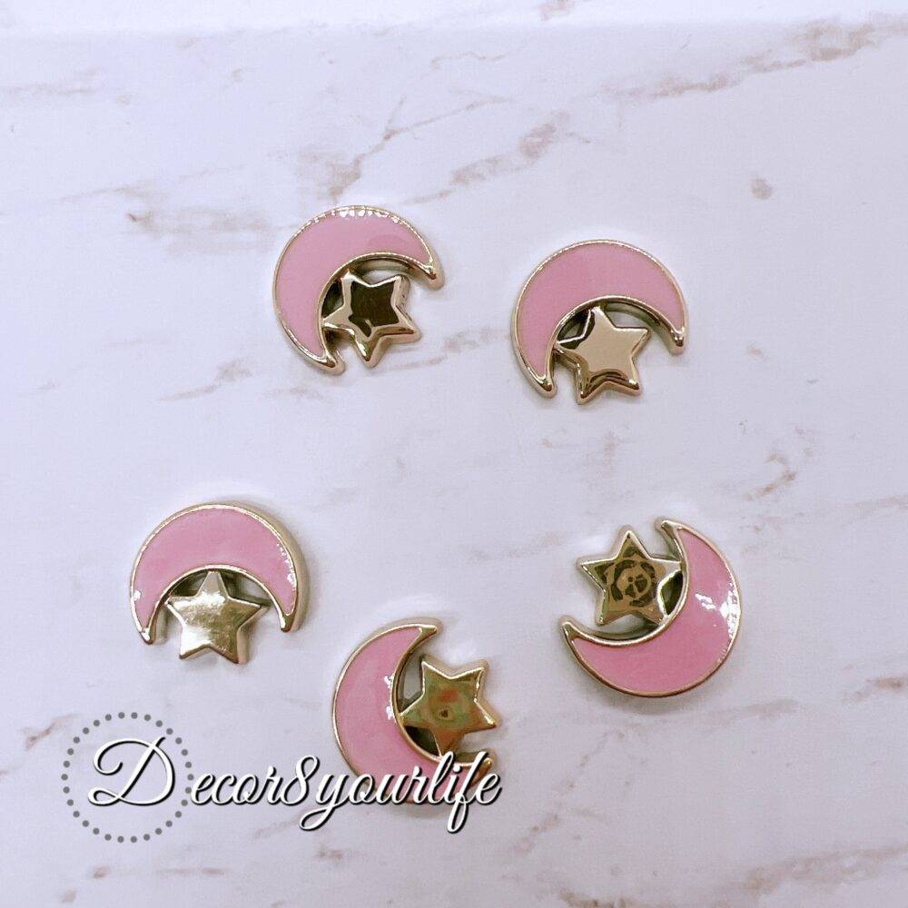 Pink Moon Flat-back Acrylic Buttons with Gold Accents for Crafts