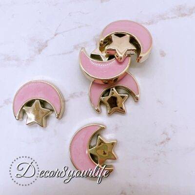 Pink Moon Flat-back Acrylic Buttons with Gold Accents for Crafts