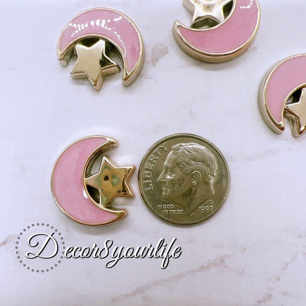 Pink Moon Flat-back Acrylic Buttons with Gold Accents for Crafts