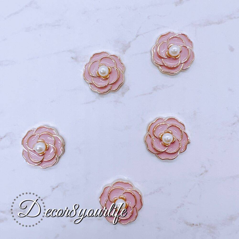 Pink Flat-back Acrylic Buttons with Gold Accents for Crafts