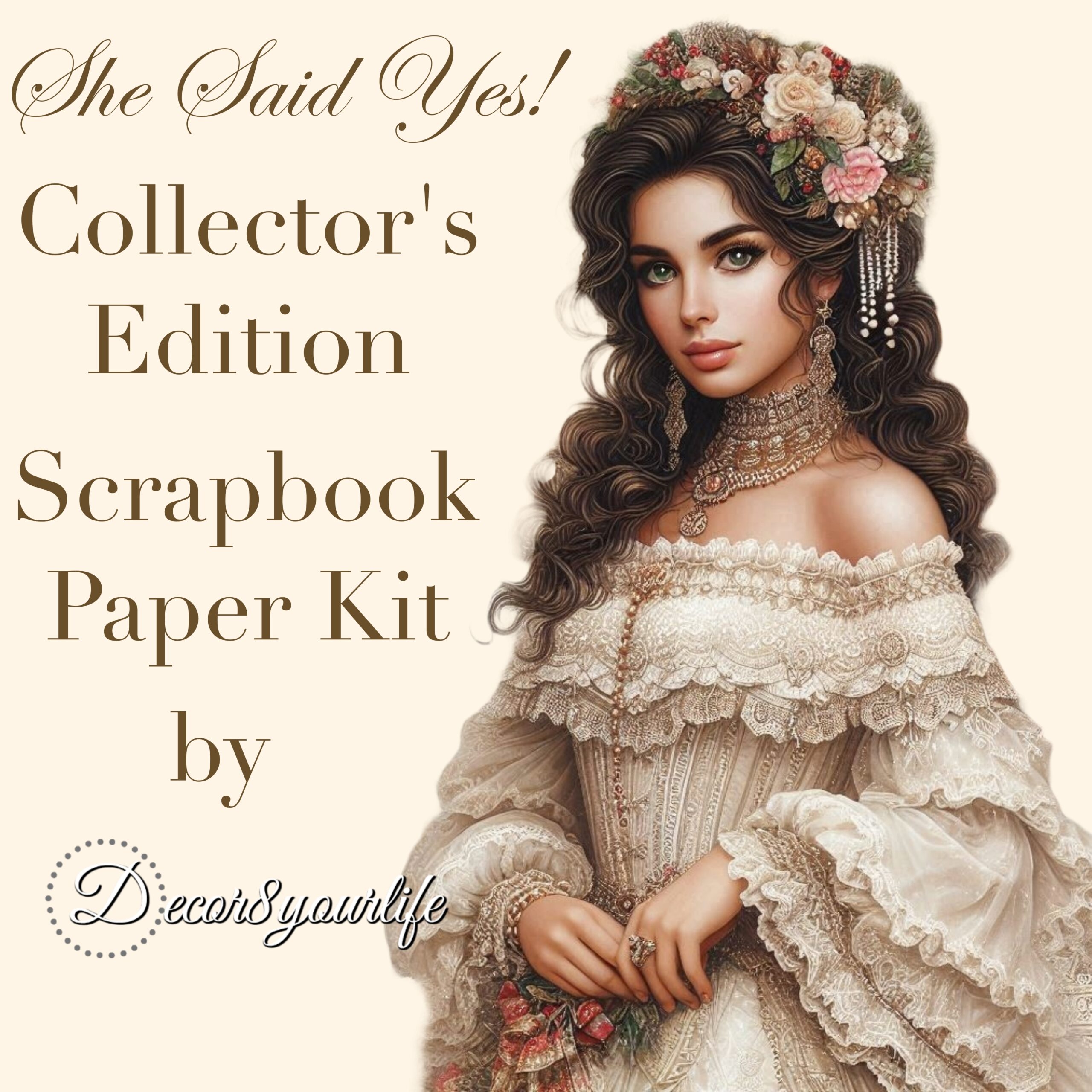 Craft Kit for Scrapbooks, Cardmaking, Journaling and decor, featuring shabby chic vintage inspired designs for wedding, bridal, and home decor.