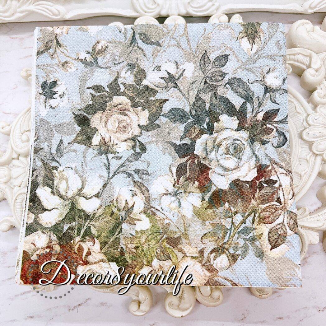 vintage floral paper napkins for decoupage. Perfect for crafting, DIY, and mixed media projects. Pack of 2, each 6.5 x 6.5 inches.