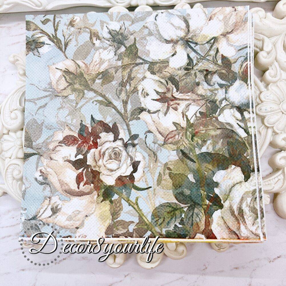 vintage floral paper napkins for decoupage. Perfect for crafting, DIY, and mixed media projects. Pack of 2, each 6.5 x 6.5 inches.