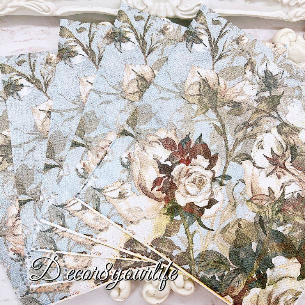 vintage floral paper napkins for decoupage. Perfect for crafting, DIY, and mixed media projects. Pack of 2, each 6.5 x 6.5 inches.