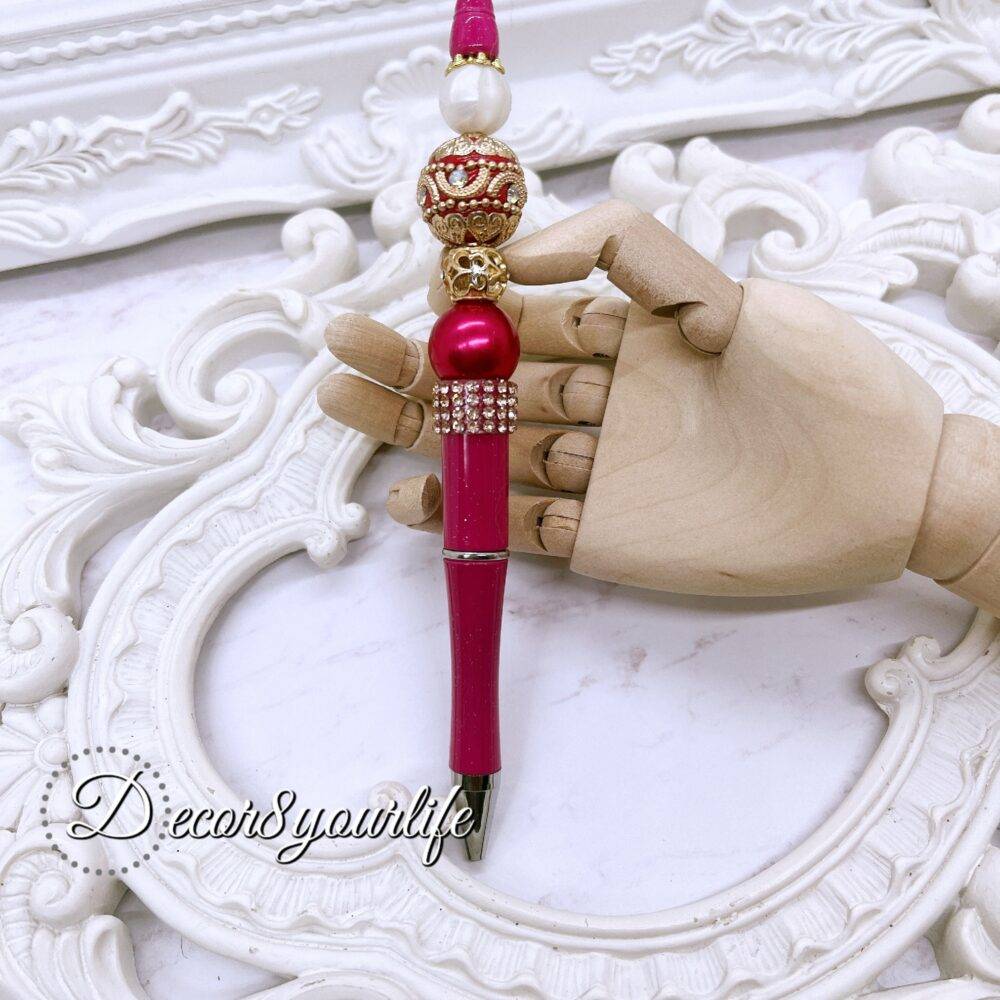 Elegant Bejeweled Fuchsia Beaded Pen