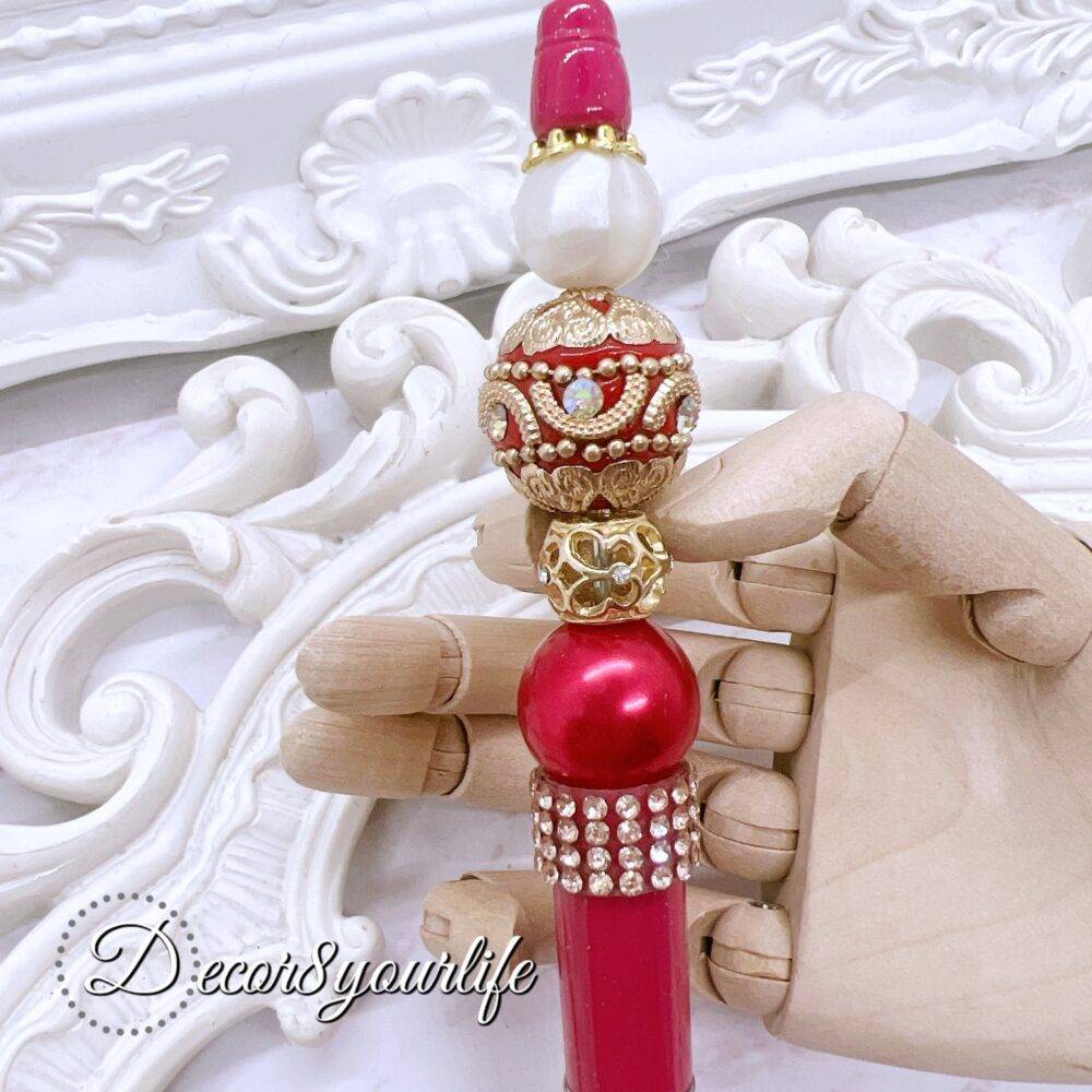 Elegant Bejeweled Fuchsia Beaded Pen