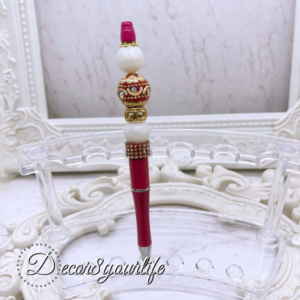 Elegant Bejeweled Fuchsia Beaded Pen