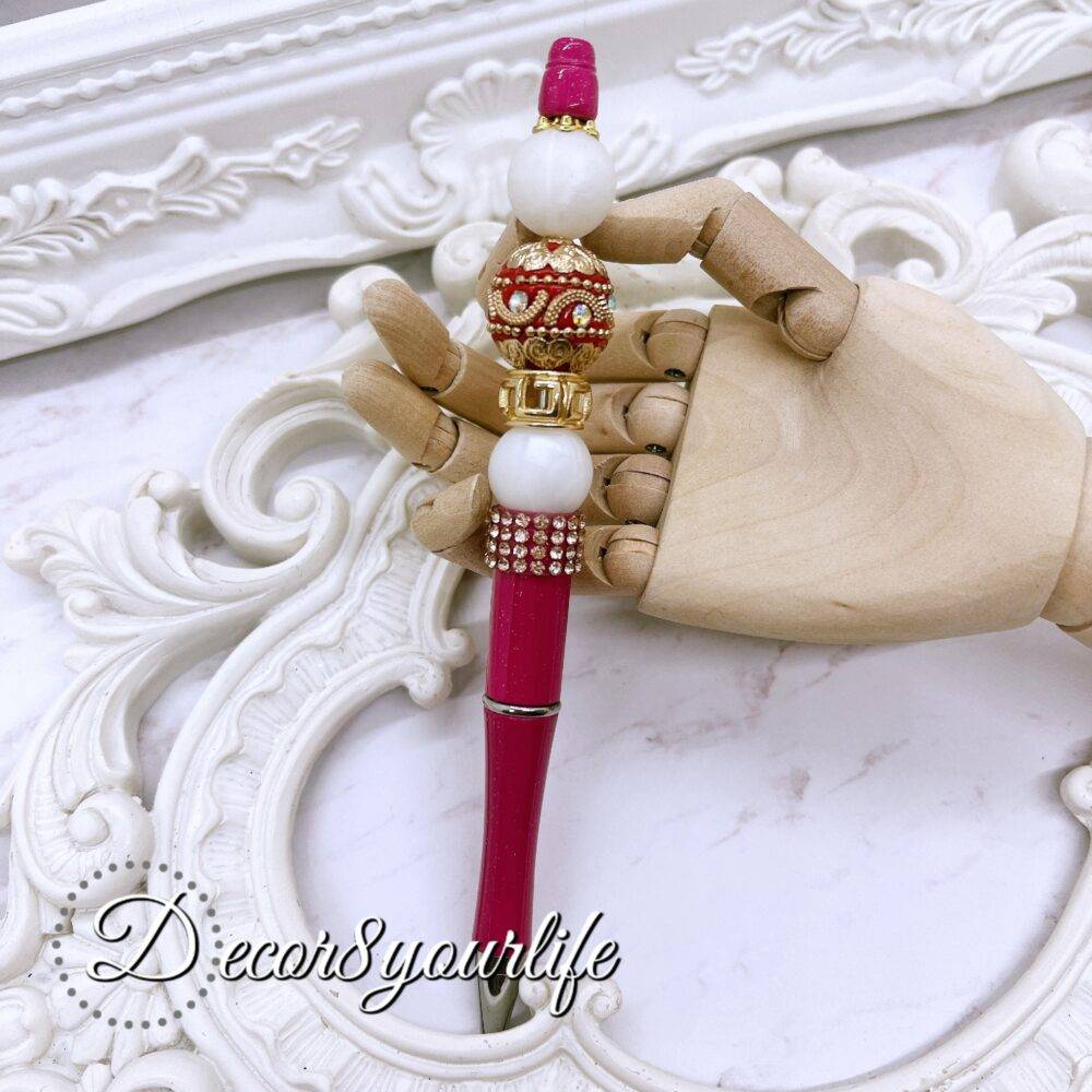 Elegant Bejeweled Fuchsia Beaded Pen