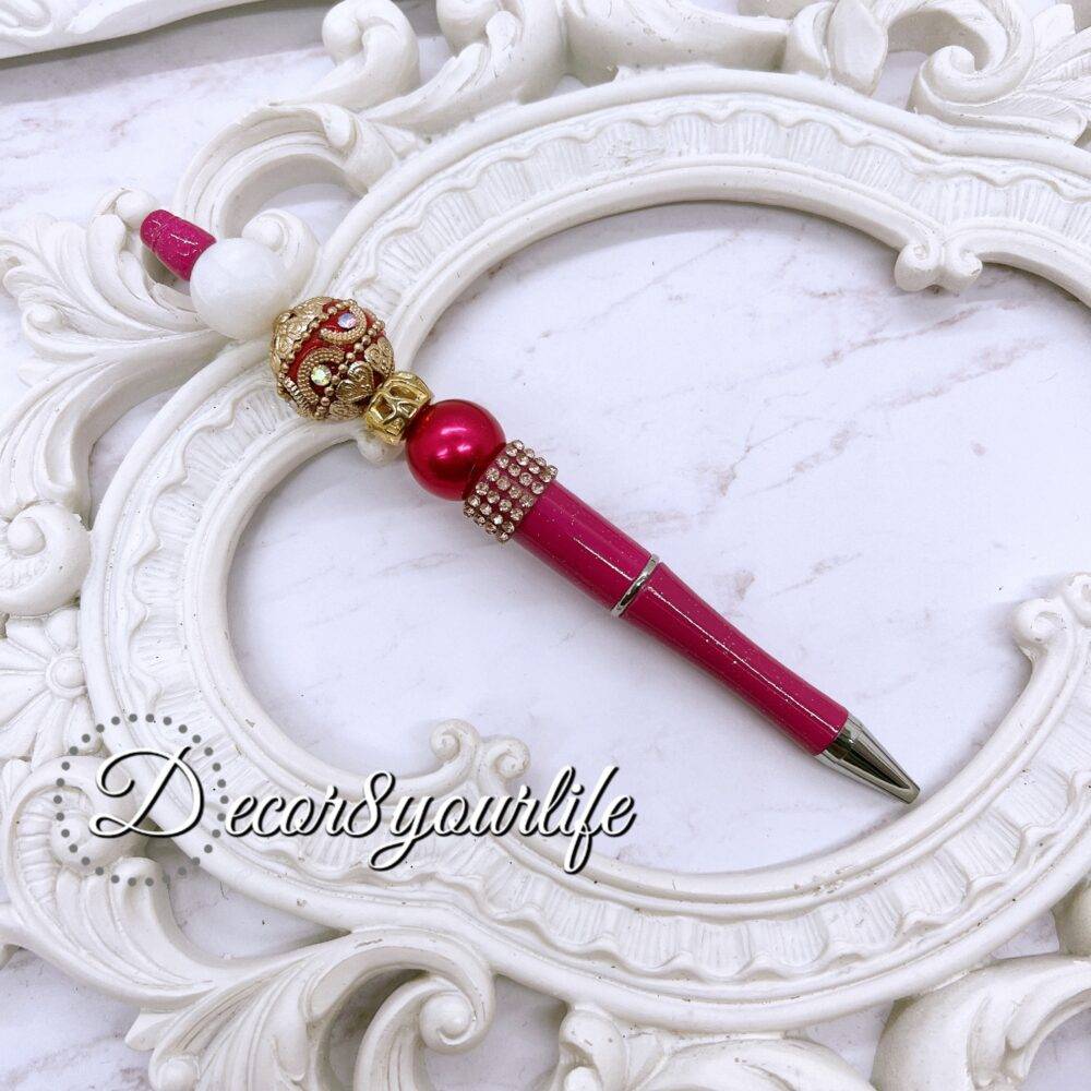 elegant bejeweled fuschia beaded pen