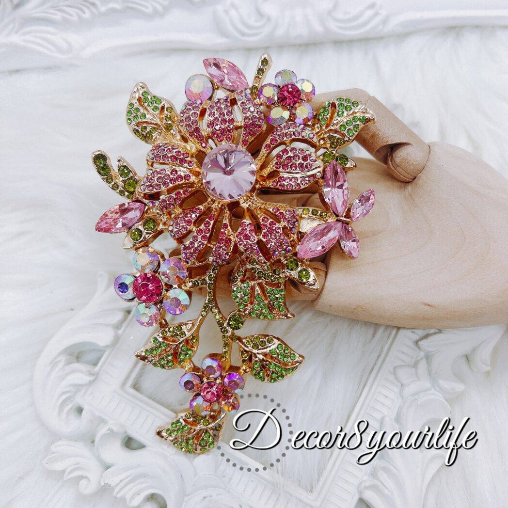 Large Elegant Color Rhinestone Brooch for DIY Bridal Bouquets, Crafts and Home Decor