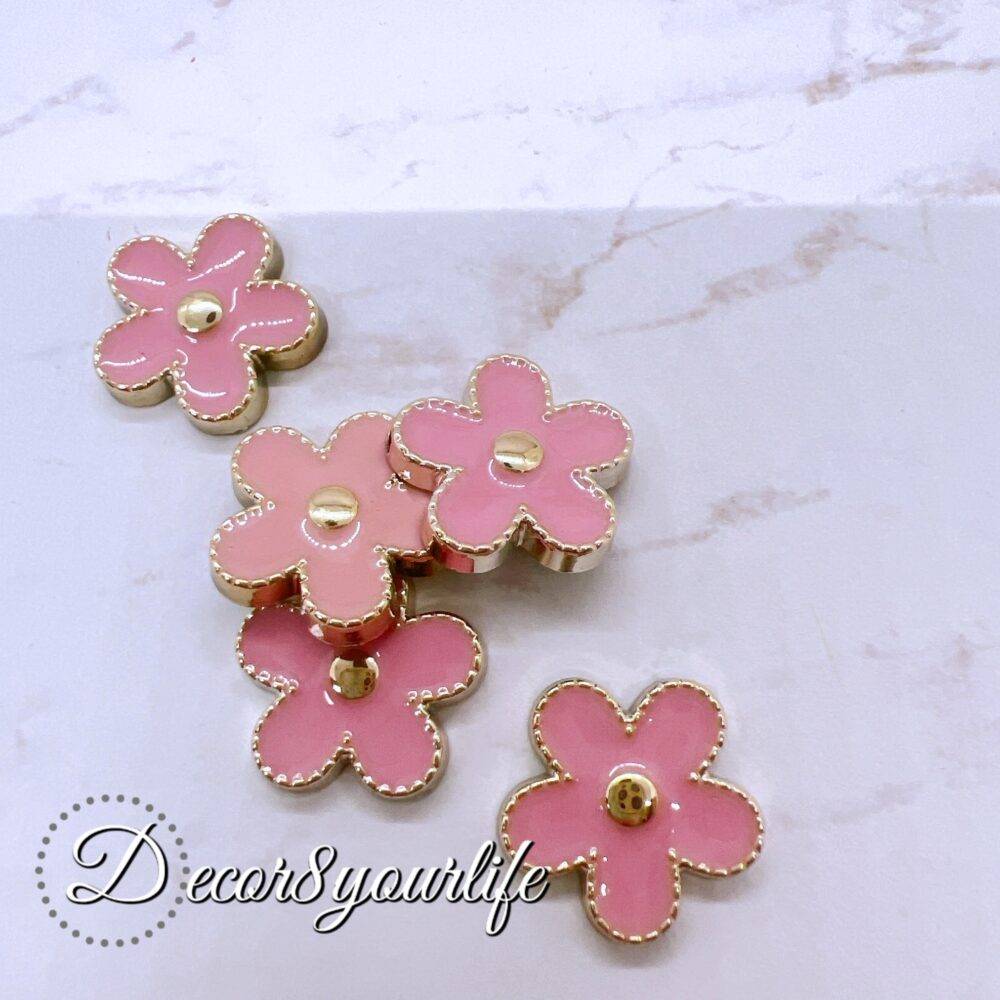 Pink Flower Flat-back Button for Crafts