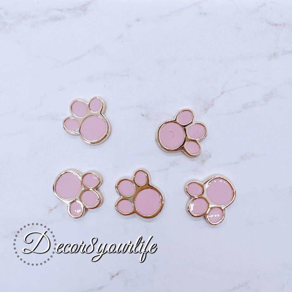 Pink Paw Print Flat-back Acrylic Buttons with Gold Accents for Crafts