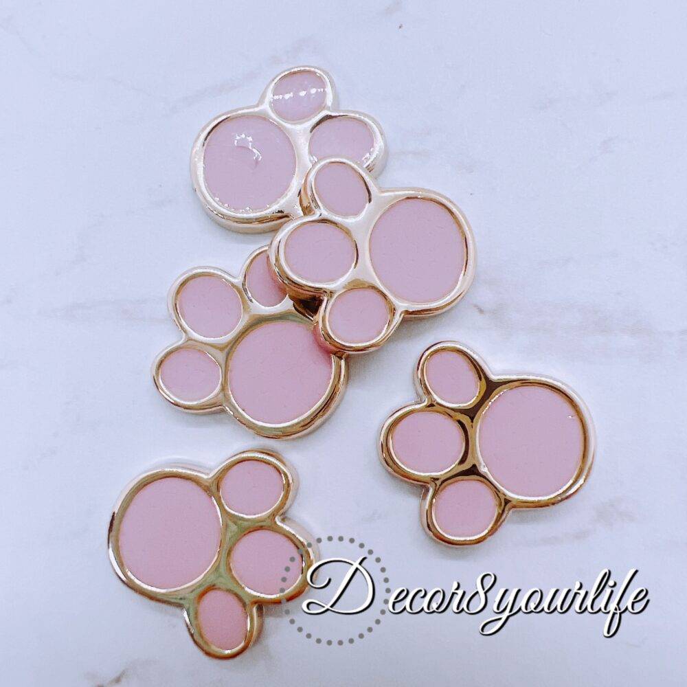 Pink Paw Print Flat-back Acrylic Buttons with Gold Accents for Crafts