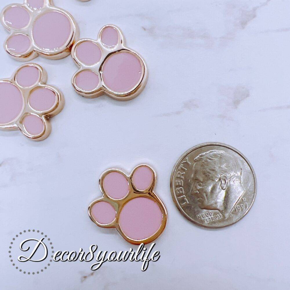 Pink Paw Print Flat-back Acrylic Buttons with Gold Accents for Crafts