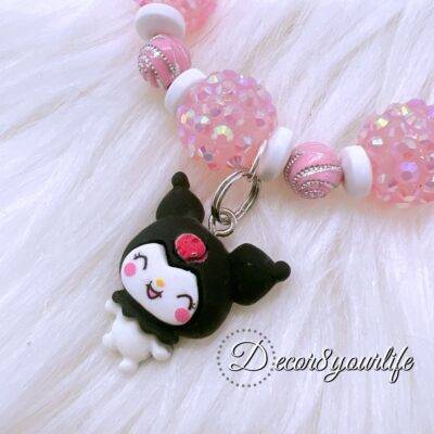 Sanrio Kuromi Beaded Bracelet for Girls, 7.5 inches, playful and stylish accessory.