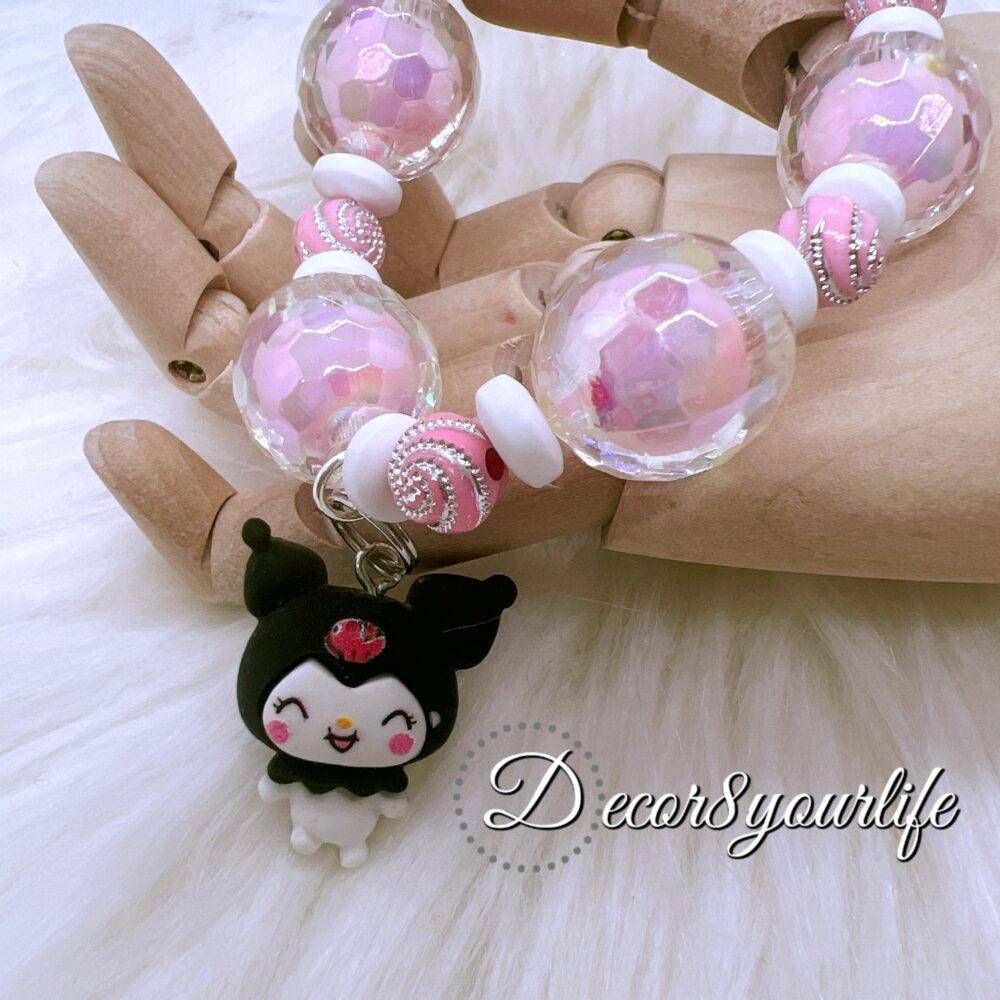 Sanrio Kuromi Beaded Bracelet for Girls, 7.5 inches, playful and stylish accessory.