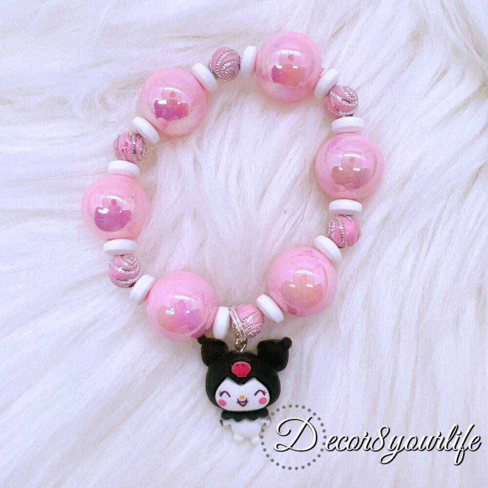 Sanrio Kuromi Beaded Bracelet for Girls, 7.5 inches, playful and stylish accessory.