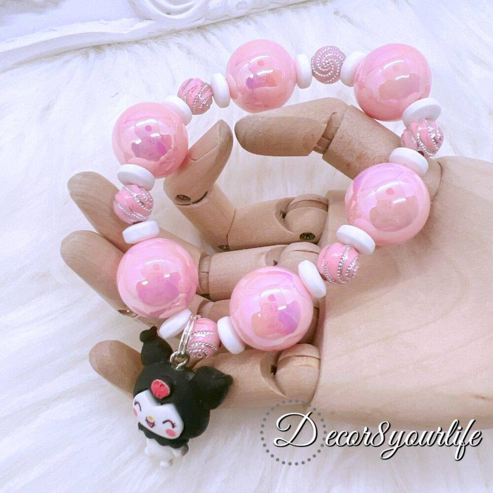 Sanrio Kuromi Beaded Bracelet for Girls, 7.5 inches, playful and stylish accessory.