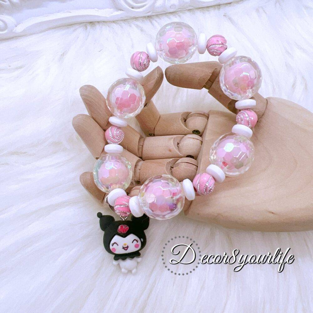 Sanrio Kuromi Beaded Bracelet for Girls, 7.5 inches, playful and stylish accessory.