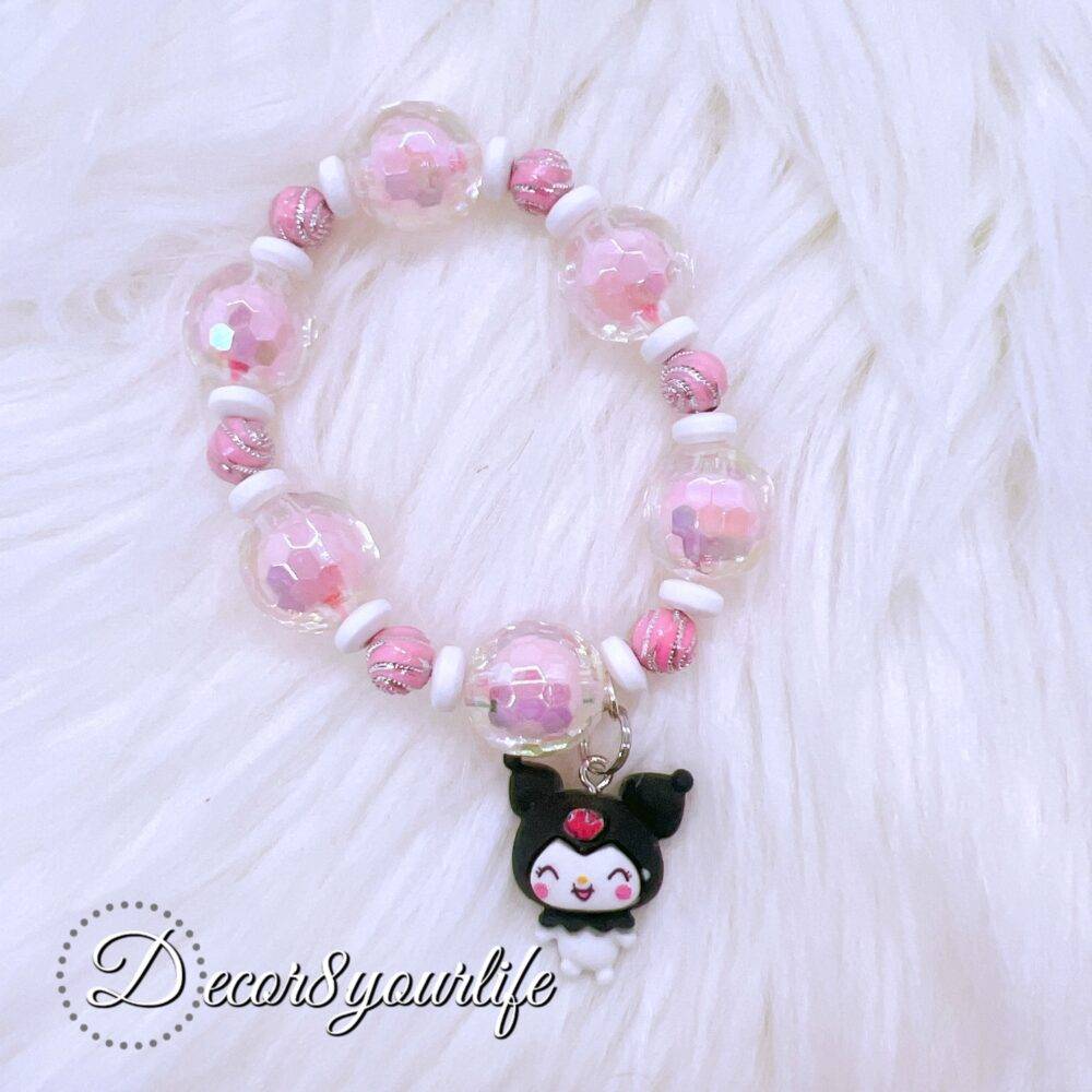 Sanrio Kuromi Beaded Bracelet for Girls, 7.5 inches, playful and stylish accessory.