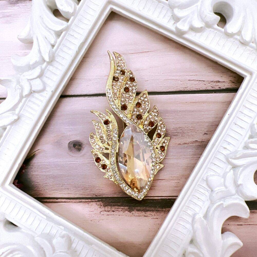 elegant flames rhinestone brooch