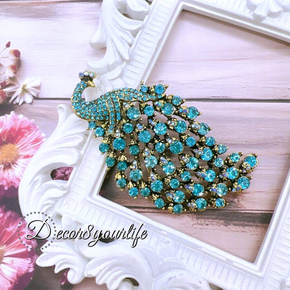 elegant peacock rhinestone brooch