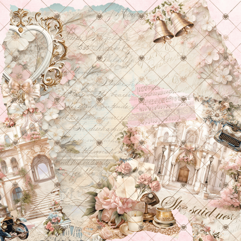 Shabby Chic Wedding Scrapbook Paper Collection by Decor8yourlife – 6 high-resolution designs for DIY wedding crafts.