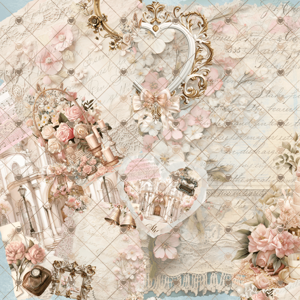 Shabby Chic Wedding Scrapbook Paper Collection by Decor8yourlife – 6 high-resolution designs for DIY wedding crafts.