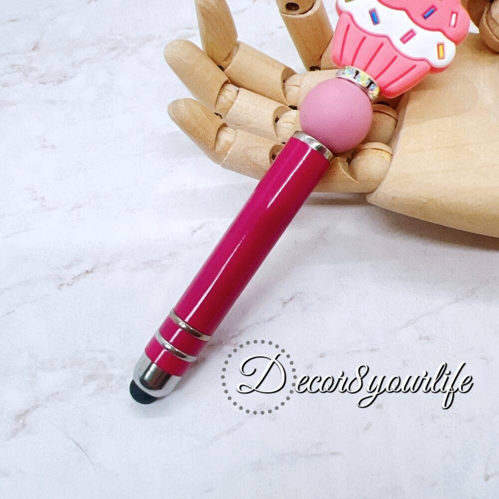 fuchsia Candy Color Beaded Stylus featuring a mix of beads, character charms, and bubble beads. Compatible with all touchscreen devices.