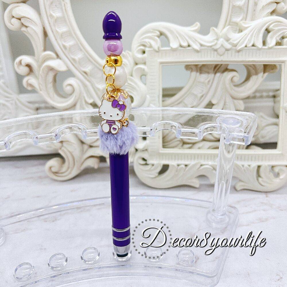 purple Candy Color Beaded Stylus featuring a mix of beads, character charms, and bubble beads. Compatible with all touchscreen devices.