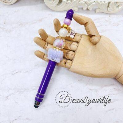 purple Candy Color Beaded Stylus featuring a mix of beads, character charms, and bubble beads. Compatible with all touchscreen devices.