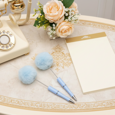 Pastel Blue Pom-Pom Beadable Pens