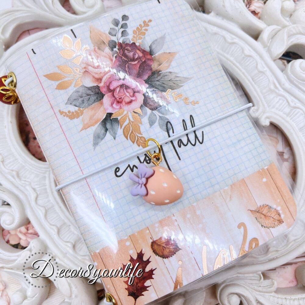 Vintage Style Laminated Traveler's Notebook with Beaded Pen | Handmade Journals | Handmade Planners | Gifts for Her | Pumpkin Theme