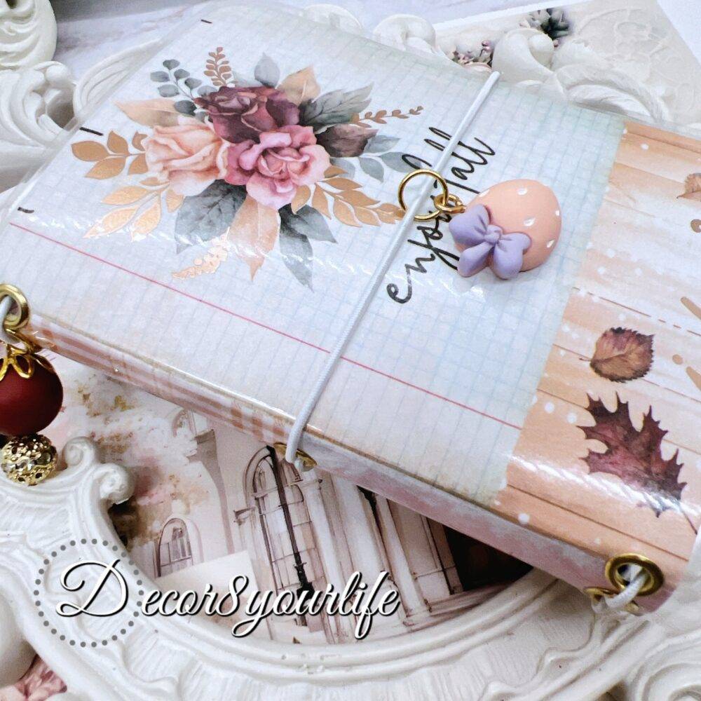 Vintage Style Laminated Traveler's Notebook with Beaded Pen | Handmade Journals | Handmade Planners | Gifts for Her | Pumpkin Theme