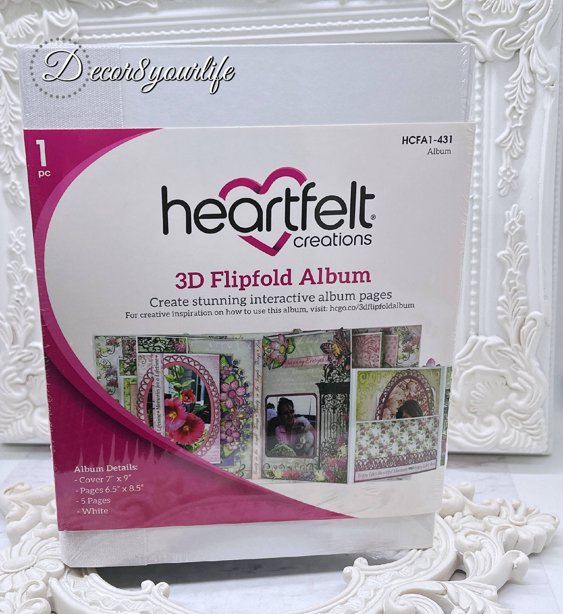 Heartfelt Creations 3D Flip-Fold Album in white, showcasing an interactive scrapbook design with a 7x9-inch cover.