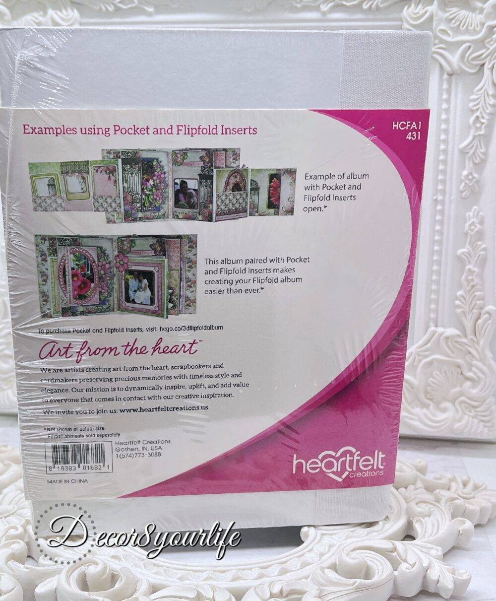 Back cover of the Heartfelt Creations 3D Flip-Fold Album in white, illustrating its elegant and sturdy design.