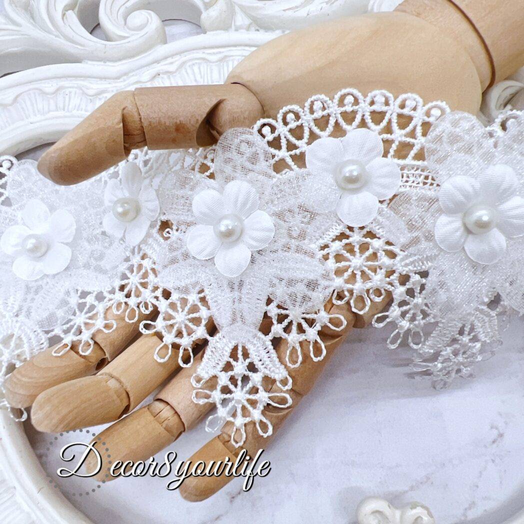 White Floral Bridal Embroidered Trim