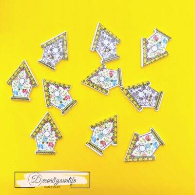Decor8yourlife cute birdhouse buttons with yellow roofs – pack of 10