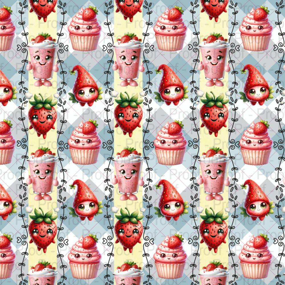 Scrapbook Paper Pack, Tasty Treats by Decor8yourlife is a 5x5 double-sided strawberry theme paper pack with cute strawberry illustrations and designs.
