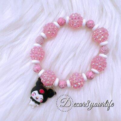 Sanrio Kuromi Beaded Bracelet for Girls – Cute Jewelry (7.5 inches) | Kawaii Gifts for Girls | Handmade Bracelets | Unique Gifts for Her