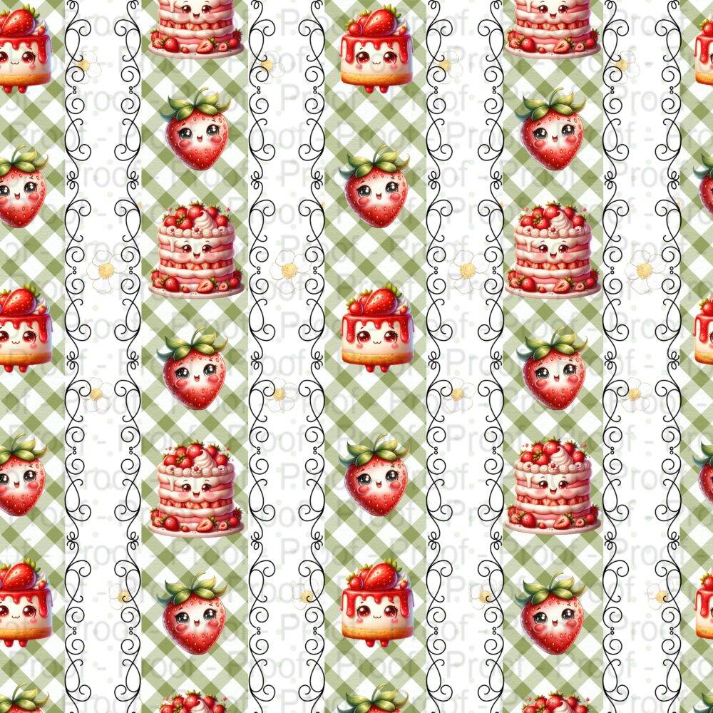 Scrapbook Paper Pack, Tasty Treats by Decor8yourlife is a 5x5 double-sided strawberry theme paper pack with cute strawberry illustrations and designs.