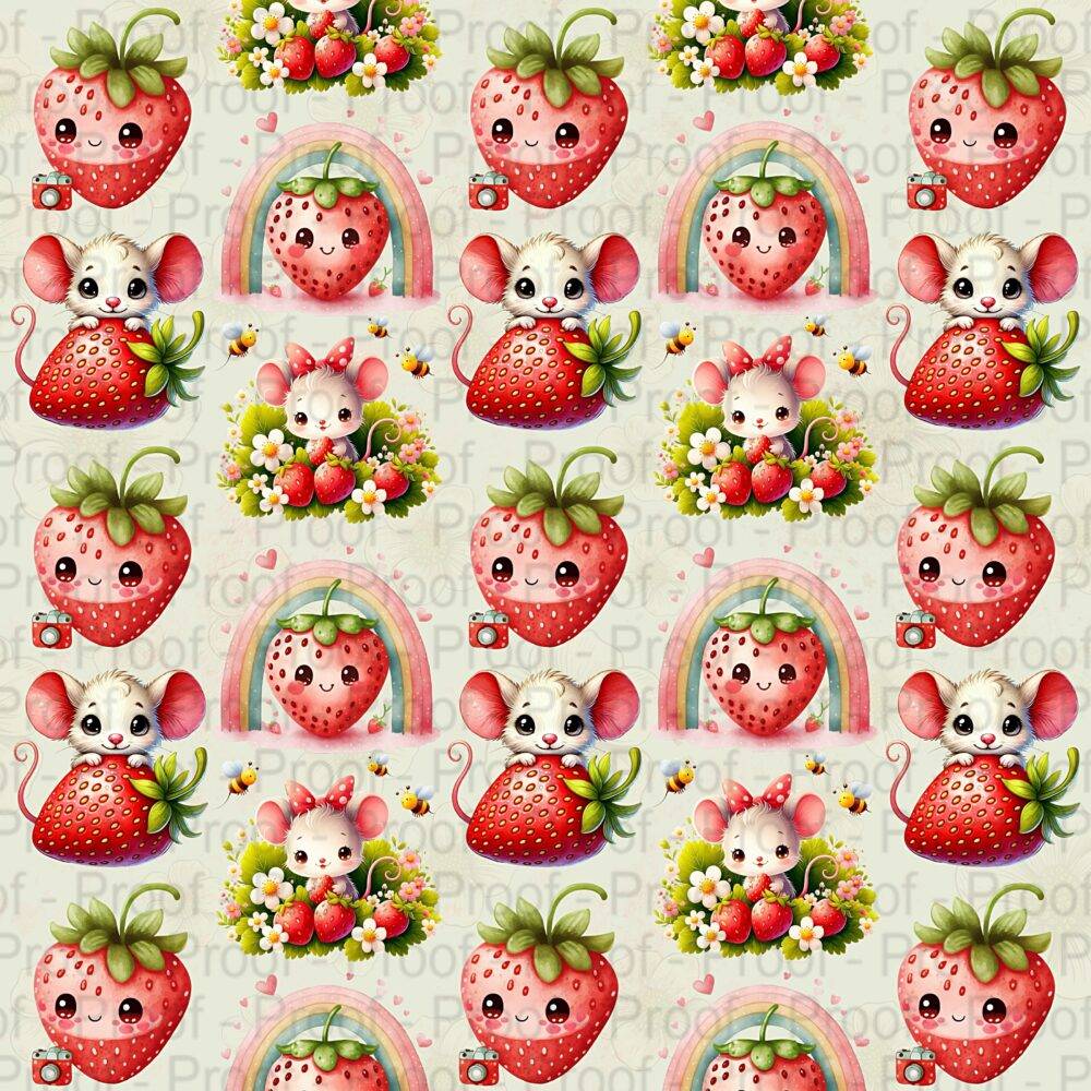 Scrapbook Paper Pack, Tasty Treats by Decor8yourlife is a 5x5 double-sided strawberry theme paper pack with cute strawberry illustrations and designs.