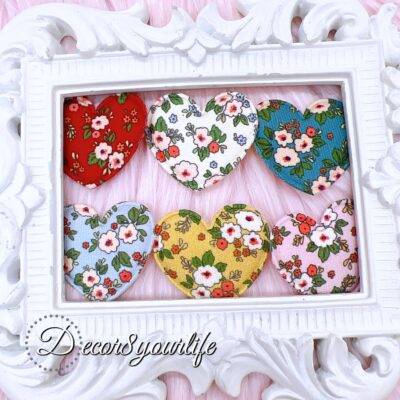 Poofy Floral Fabric Heart Appliques – Pack of 3 Dimensional Embellishments