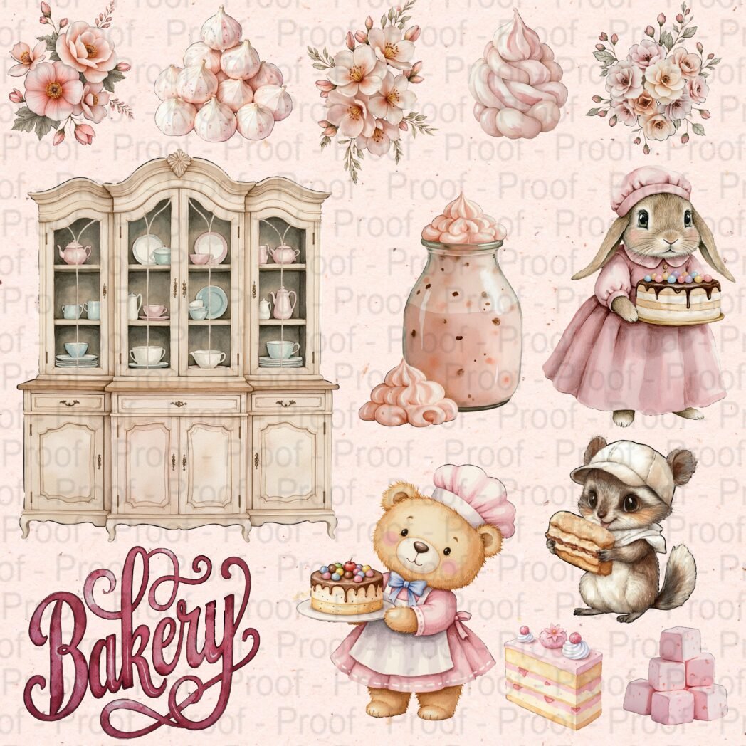 Bunny Bakes & Pantry Tales scrapbook paper pack with pastel kitchen, bunny, and floral designs – 8.25 x 8.25 inches, 65 lb cardstock